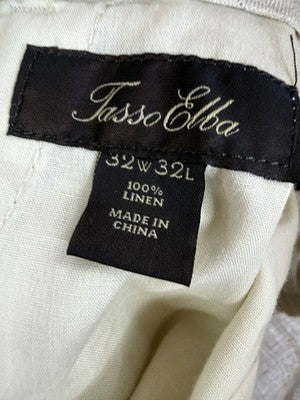Tasso Elba 100% Linen Dress Pant Straight Leg Natural Beige Men’s 32x32 Preppy