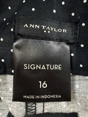 Ann Taylor Capri Pants 16 Signature Black Polka Dot Cotton Stretch Womens
