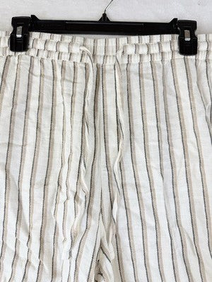 Old Navy Linen Blend Shorts XL Tan White Striped Womens Pull On 4.5” Pockets