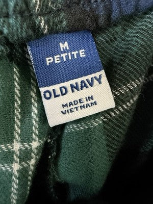 Old Navy Flannel Pajama Pants Womens Medium Petite Green Blue Plaid PJ New NWT
