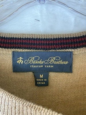 Brooks Brothers Italian Yarn Sweater Merino Wool Medium Mens Camel Beige