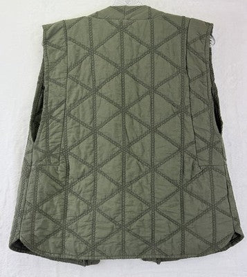 By Coco Quilted Vest Olive Green Womens Medium Made In Italy Boho Open Front