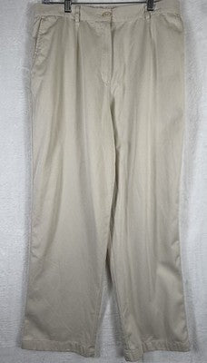 LL Bean Chino Pants Womens 16 Petite Original Fit Beige Khakis High Rise Cotton