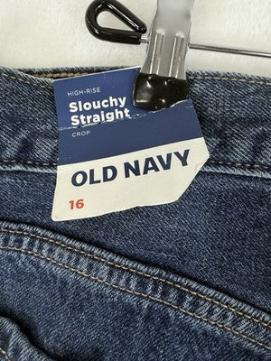 Old Navy Crop Jeans Womens 16 Slouchy Straight Leg Extra High Rise Blue NWT