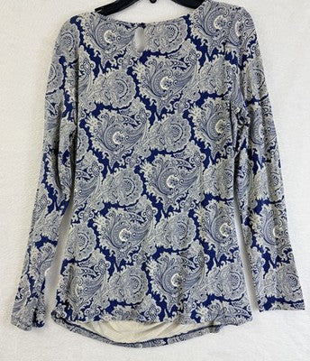 Talbots Small Petite Tops Long Sleeve Knit Stretch Blue Paisley