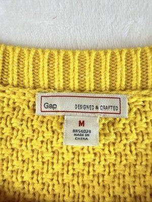 Gap Cotton Sweater Women Medium Yellow Moss Stitch Crew Neck Long Sleeve