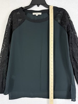 LOFT Top Small Long Sleeve Green Lace Sleeve Blouse Womens