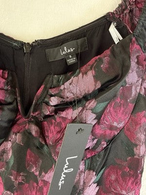 Lulus Jumpsuit Small Womens Bustier Jacquard Purple Floral Off The Shoulder New
