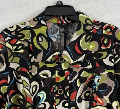 RQT Jacket XL Linen Blend Artsy Cruise Wear Wood Button