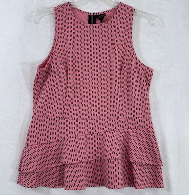 Worthington Large Top Womens Pink High Neck Sleeveless Tiered Zip Back Shell