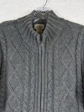 LL Bean Womens Large Cardigan Sweater Full Zip Gray Cable Knit