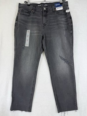 Old Navy Jeans 10 Mid Rise Boyfriend Ankle Gray Distressed Raw Hem New NWT