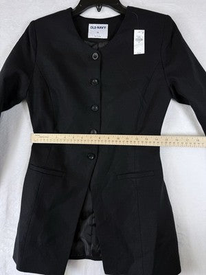 Old Navy Linen Blazer Women XS Black Collarless Button Front Suit Jacket New