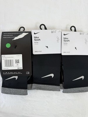 Nike Spark Running Socks Crew Black Men 6-7.5 Women 7.5-9 Cushioned Lot New