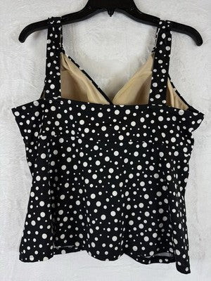 Miraclesuit Tankini Top 18W Black Polka Dots Tiered Swim Swimwear Swimsuit Women