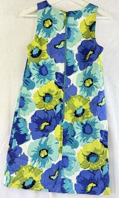 Ann Taylor Loft Dress 2 Womens Sleeveless Shift Blue Green Floral Print Short