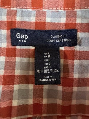 Gap Classic Fit Shirt Large Red Blue Check Poplin Button Down Mens Long Sleeve