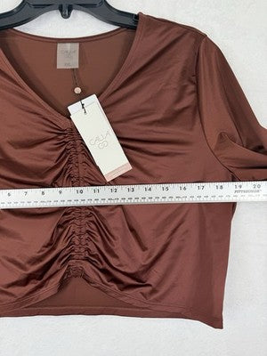 Calia Rash Guard XXL Long Sleeve Ruched Top Red Brown Womens Swim Shirt NEW