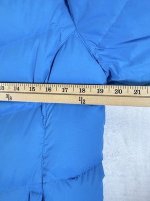 LL Bean Down Jacket Womens Small 3/4 Blue Down Puffer Chevron Quilted