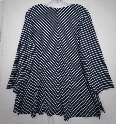J Jill Wearever Top XL Blue Knit Striped 3/4 Sleeve V Neck Women