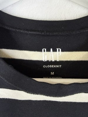 Gap Closeknit Jersey Tee Medium Women Black White Stripe Tops Short Sleeve New