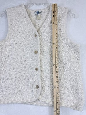 LL Bean Sweater Vest Cardigan Womens Medium Ivory 100% Cotton