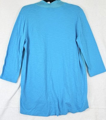 Weekend By Chicos Size 1 Cardigan Pool Blue Medium Jersey Knit Mesh 3/4 Sleeve