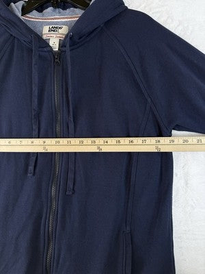 Lands End Serious Sweats Women Medium Hoodie Navy Blue Sweatshirt Full