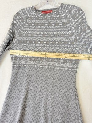 Krimson Klover Sweater Dress Medium Gray Fair Isle Merino Wool Silk Fit Flare