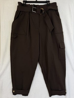 Lauren Ralph Lauren 16 Womens Belted Ponte Cargo Pants Brown New NWT