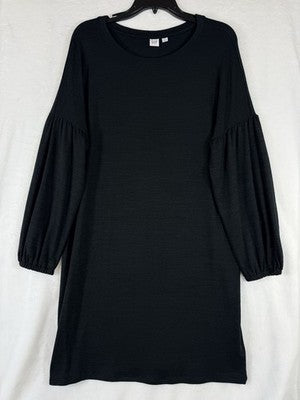 Gap Dress Large Petite Black Softspun Ballon Sleeve Jersey Knit Womens