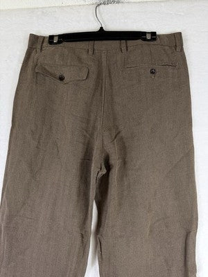 Gap Linen Blend Dress Pants 33x30 Mens Brown Herringbone 90s Loose Pleated New