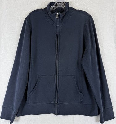 LL Bean Cozy Sweatshirt XL Navy Blue Full Zip Jacket Mock Neck Womens