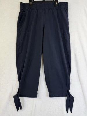 T By Talbots Cropped Pants Medium Petite Lightweight Pull On Navy Blue Tie Hem