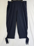 T By Talbots Cropped Pants Medium Petite Lightweight Pull On Navy Blue Tie Hem