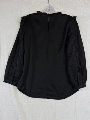 J Crew Ruffle Sleeve Neck Top Black XS Satin Crepe Long Sleeve Womens New NWT
