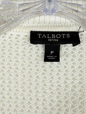 Talbots Cardigan Sweater Size P Petite Small Ivory 100% Cotton Open Knit Front