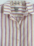 Chicos Size 1 Medium Linen Button Up Pink Striped Metallic Roll Tab Sleeve Women