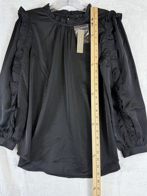 J Crew Ruffle Sleeve Neck Top Black XS Satin Crepe Long Sleeve Womens New NWT
