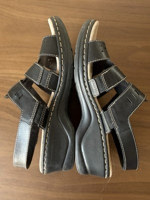 Clarks Womens Sandals 8.5W Black Leather Slingback Lexi Qwin