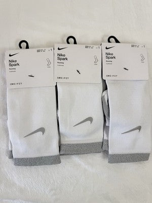 Nike Spark Running Socks Crew White Men 8-9.5 Women 9.5-11 Cushioned Lot New