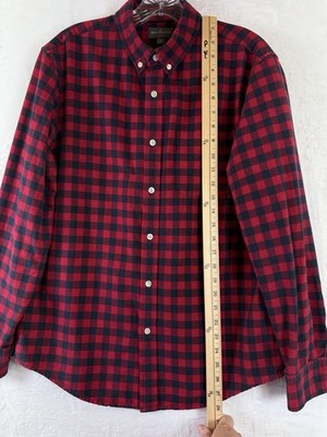 LL Bean Signature Medium Mens Shirt Red Plaid Long Sleeve Oxford Cloth Button Up