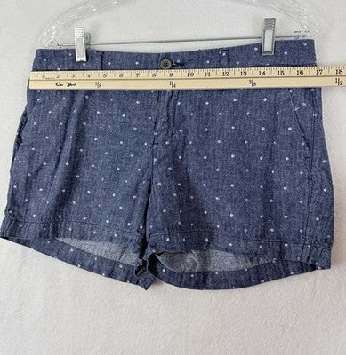 Old Navy Everyday Shorts 10 Women Linen Chambray Blue Polka Dot 3” Womens