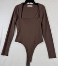 Qinsen Bodysuit Medium Womens Brown Long Sleeve Square Neck