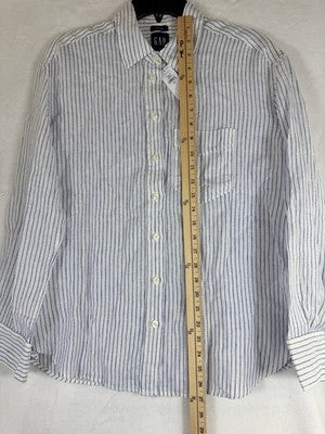 Gap 100% Linen Shirt XS Women Blue Stripe Button Up Long Sleeve Relaxed New