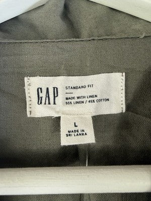 Gap Mens Linen Blend Shirt Large Short Sleeve Green Vacay Button Up Down New NWT
