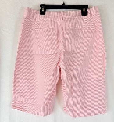 Talbots Perfect Shorts 6 Seersucker Pink White Striped 10” 100% Cotton Womens