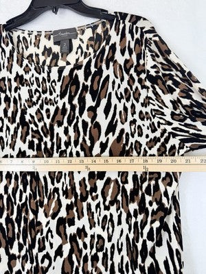 Chicos Travelers 2 Top Leopard Print Tunic 3/4 Sleeve Asymmetrical Womens Large