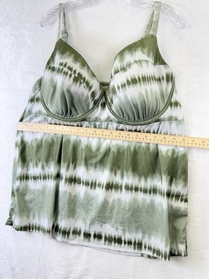 Cacique Swim 26 Tankini Top Bottom Set Green 44DDD Underwire Swimsuit Womens