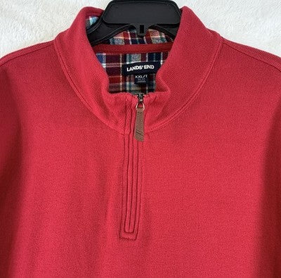 Lands End XXL Tall Mens 1/4 Zip Sweatshirt Long Sleeve Red Mix Neck Shirt